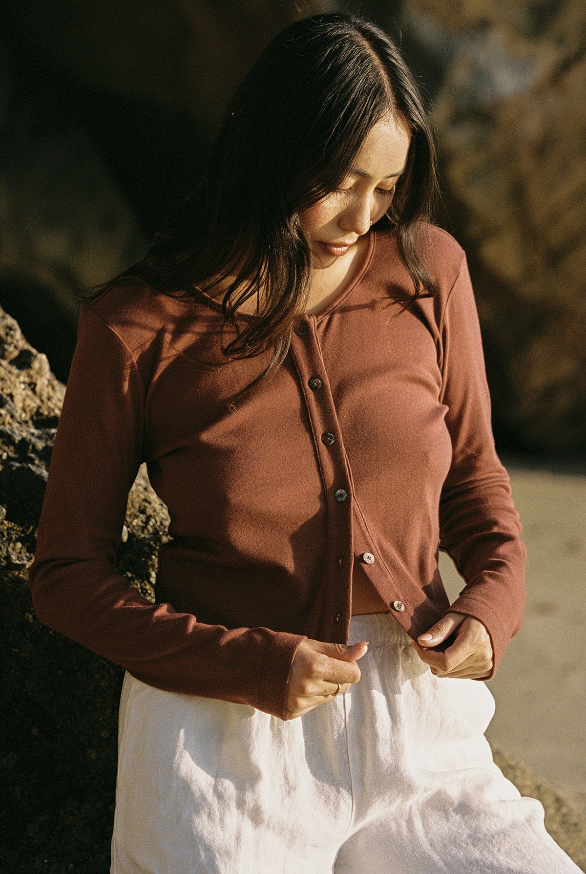 Organic Rib Cardigan | Women's Crop Cardi Top – LA RELAXED